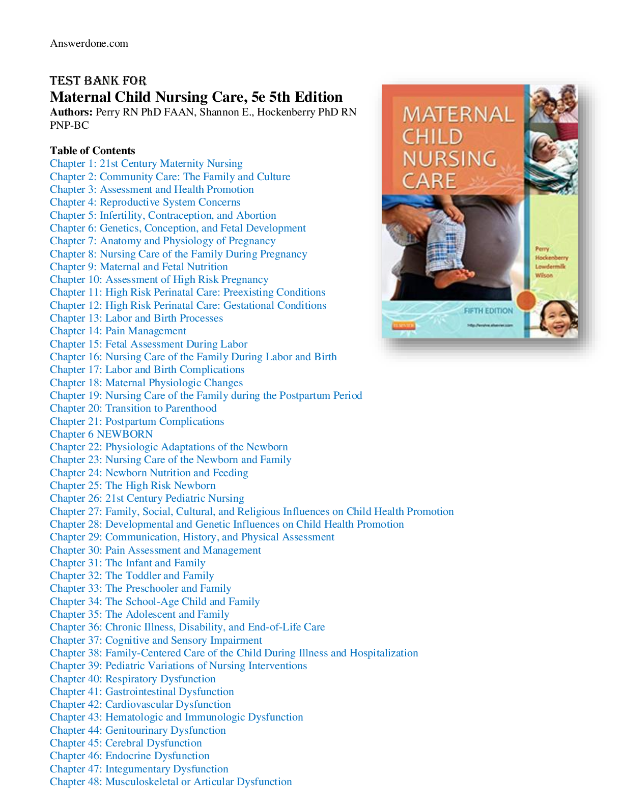 Preview of Test Bank for Maternal Child Nursing Care 5th Edition By Perry RN PhD FAAN, Shannon E., Ho